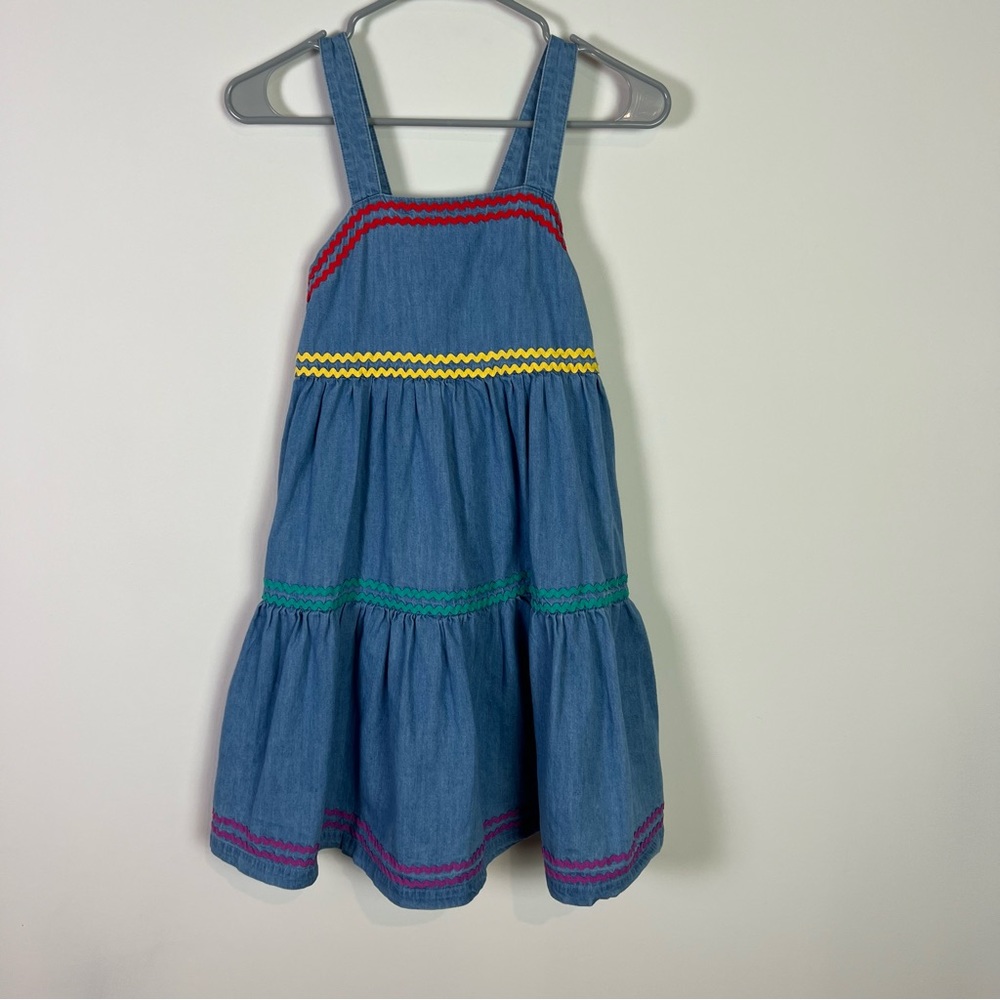 Hanna Andersson Chambray Denim Rainbow Accent Dress Girls 8 Summer Spring Travel